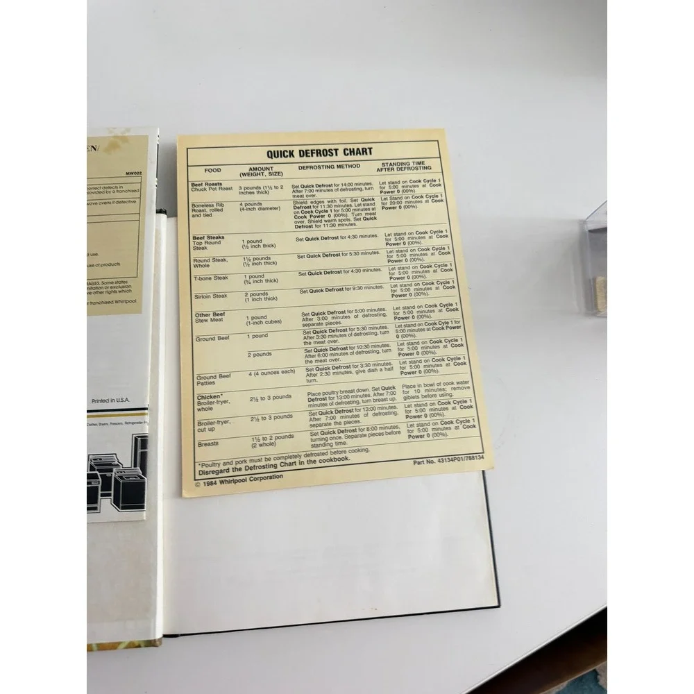 Vintage Whirlpool Micro Menus Cookbook 1984 Hardcover Microwave Recipes Chart